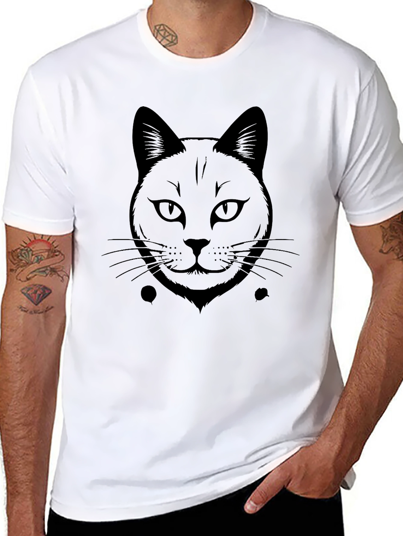 Black Cat Face Graphic T-Shirt - Unisex Style