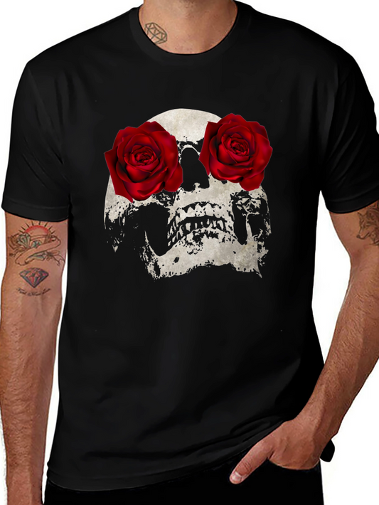 Skull with Roses Graphic Tee - Dark Humor Fashion