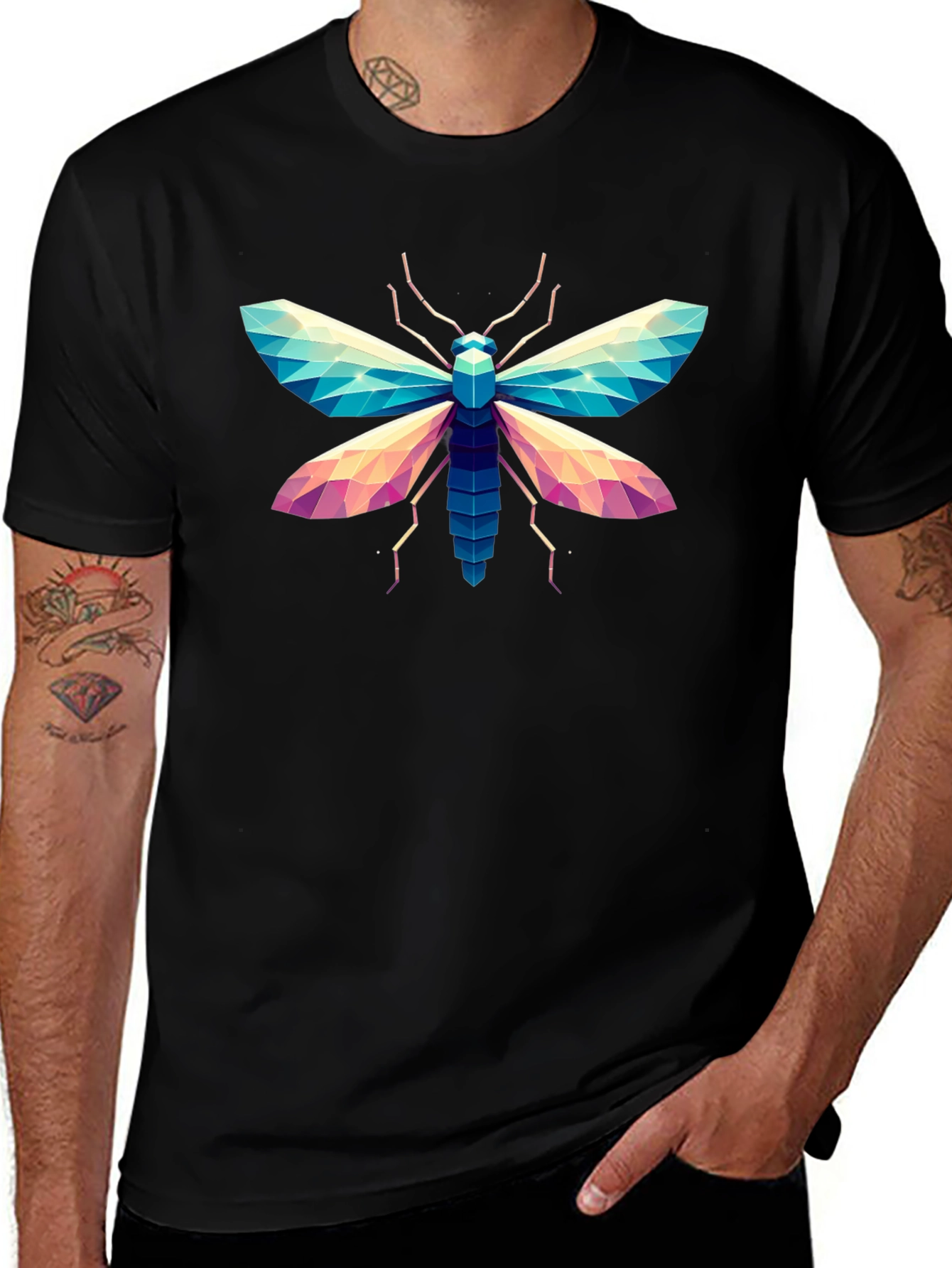 Geometric Moth Graphic T-Shirt - Stylish Insect Tee