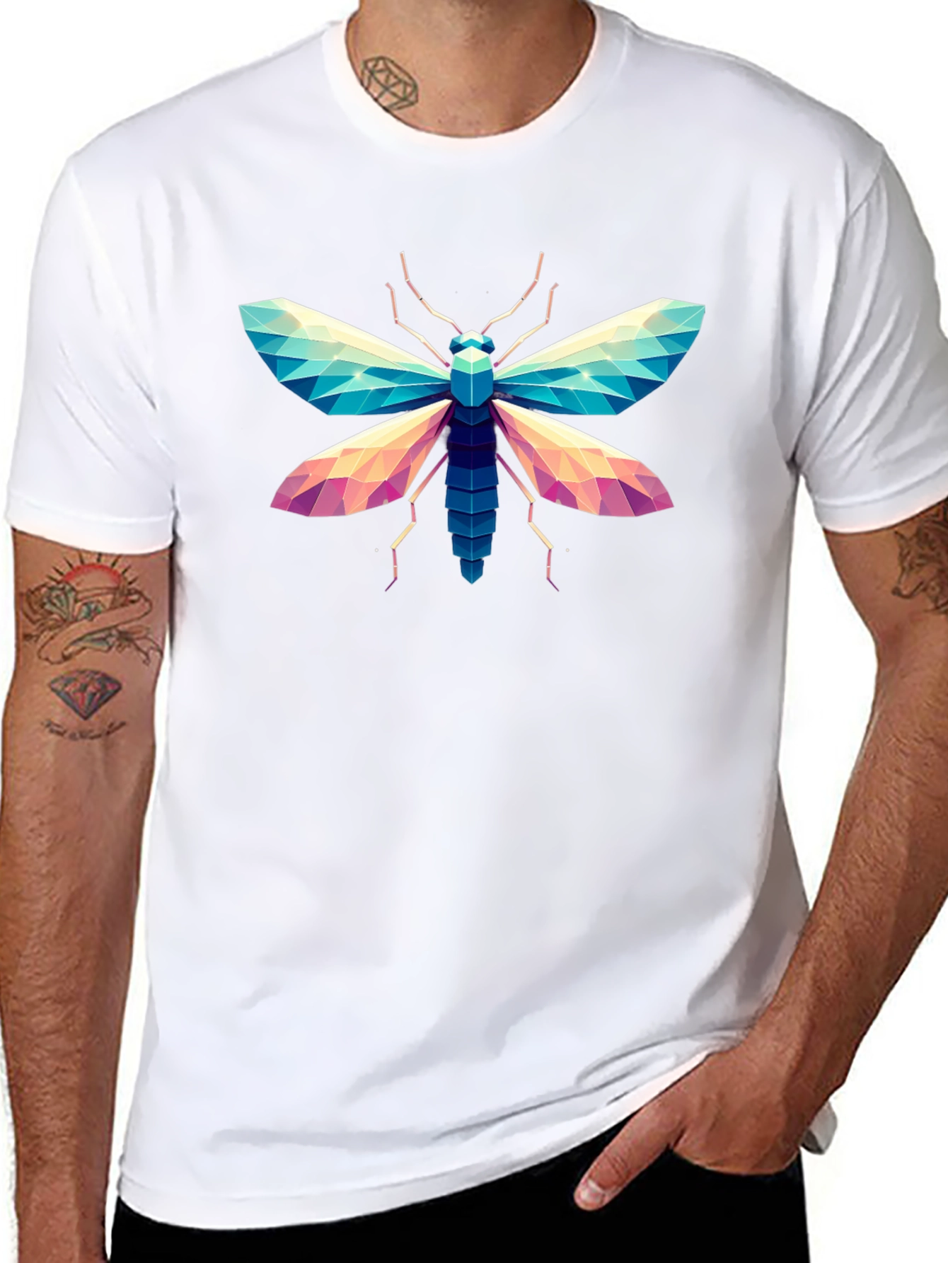 Geometric Moth Graphic T-Shirt - Stylish Insect Tee