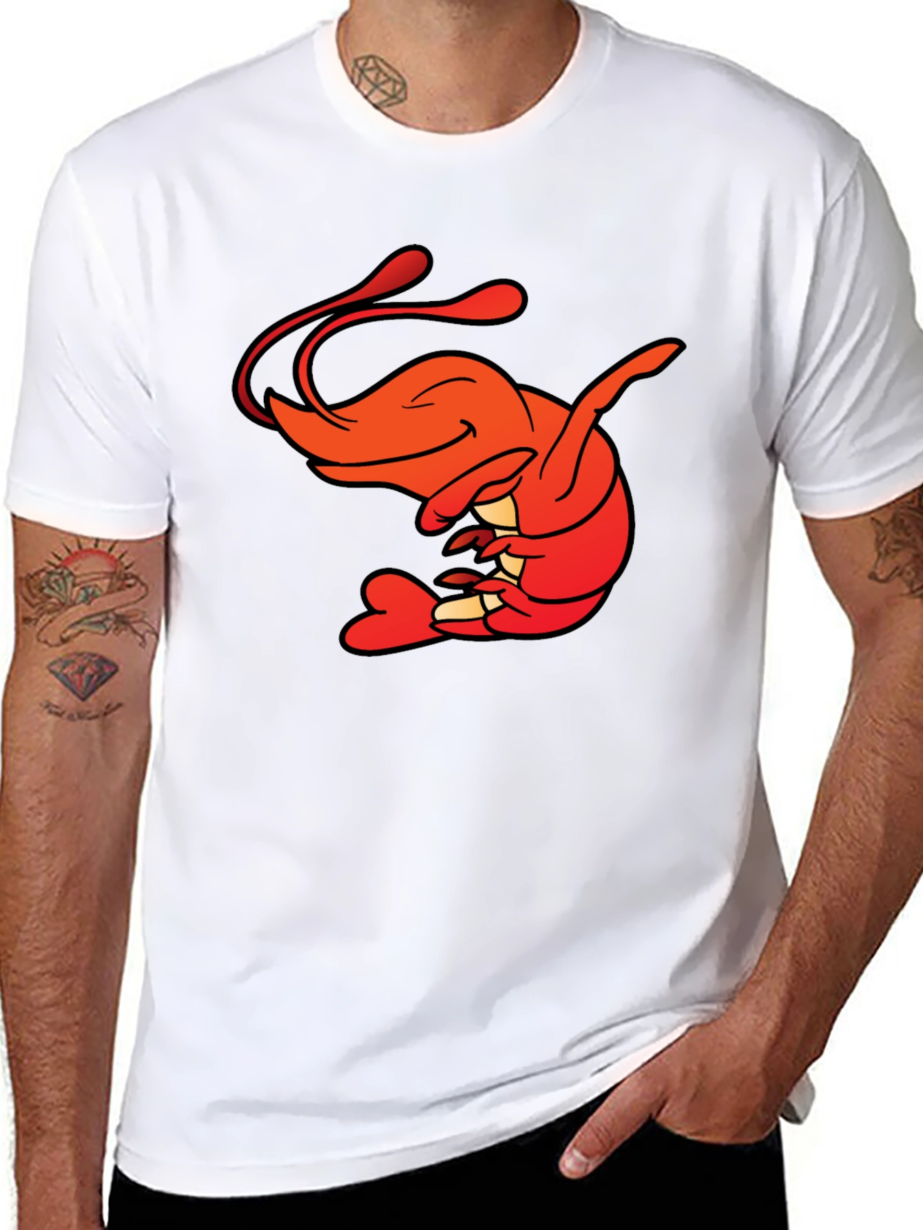 Shrimp Cartoon Graphic Tee - Funny Seafood Shirt