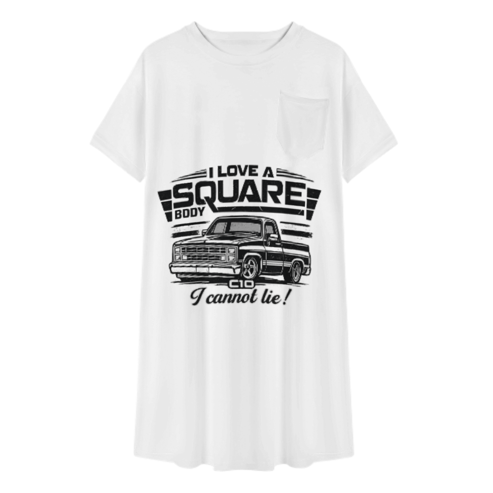 Vintage Square Body Truck Graphic Tee Dress, Retro C10 Inspired Oversized Shirt Dress, Classic American Pickup Lover Outfit, Casual Graphic Mini Dress(z517)