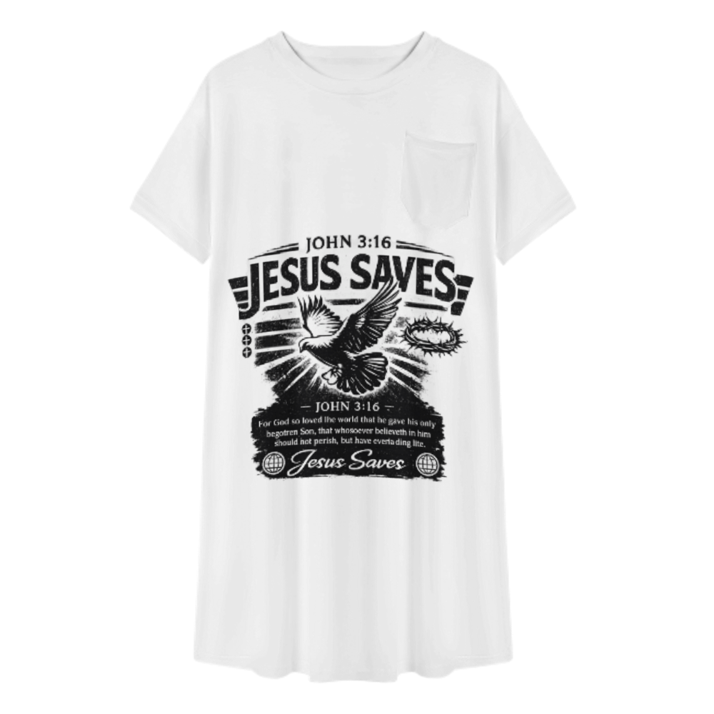 Jesus Saves John 3:16 Graphic Tee Dress, Christian Faith Oversized Shirt Dress, Inspirational Bible Verse Casual Dress, Religious Streetwear Outfit(z518)