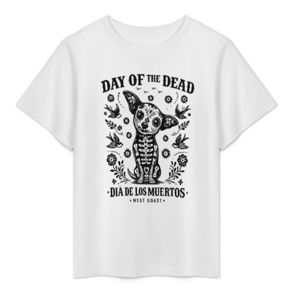 Day of the Dead Graphic Tee, Gothic Skeleton Cat Shirt, Retro Halloween Streetwear, Oversized Monochrome Casual T-Shirt, Alternative Fashion Top(z549)