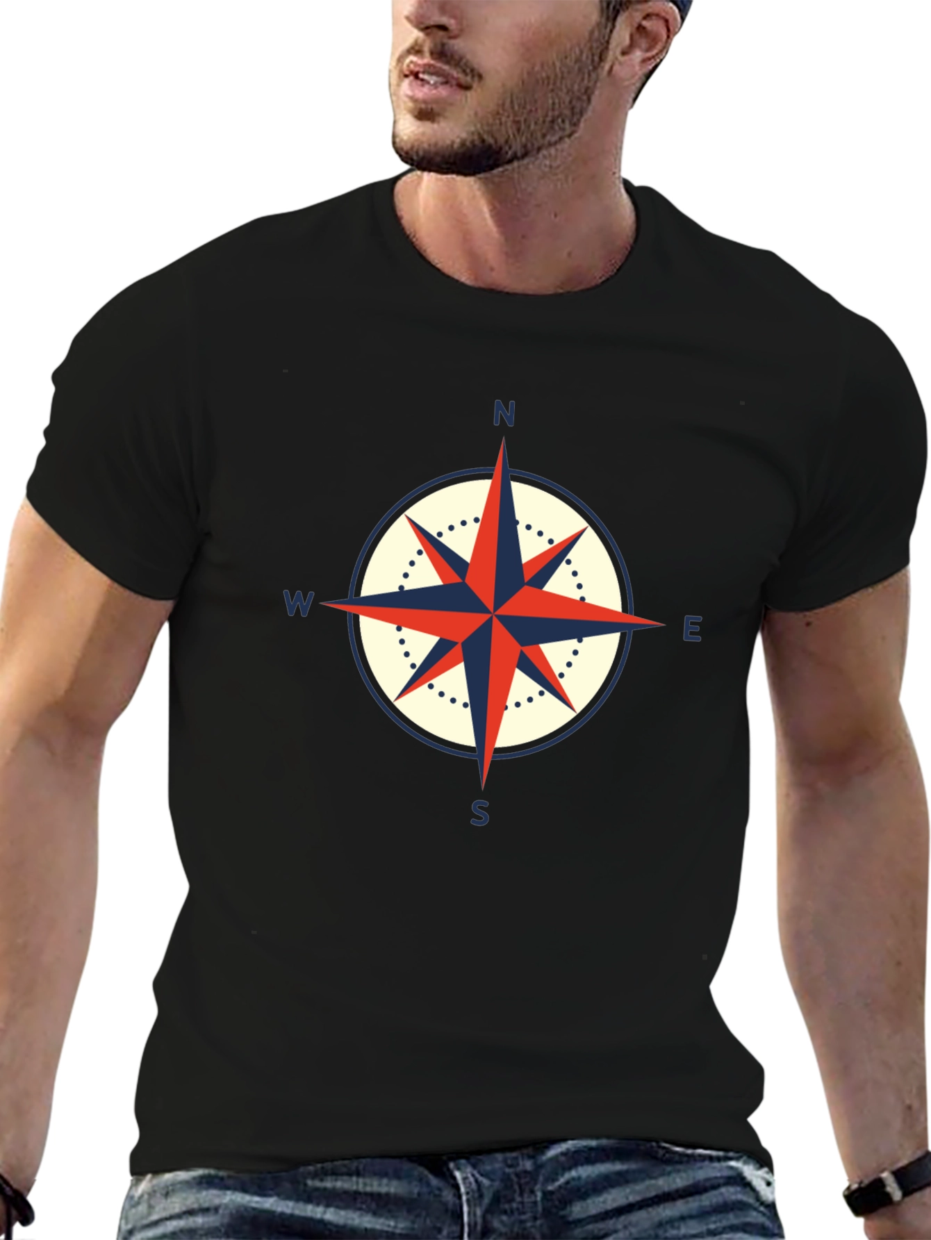 Compass Graphic Black T-Shirt - Nautical Style