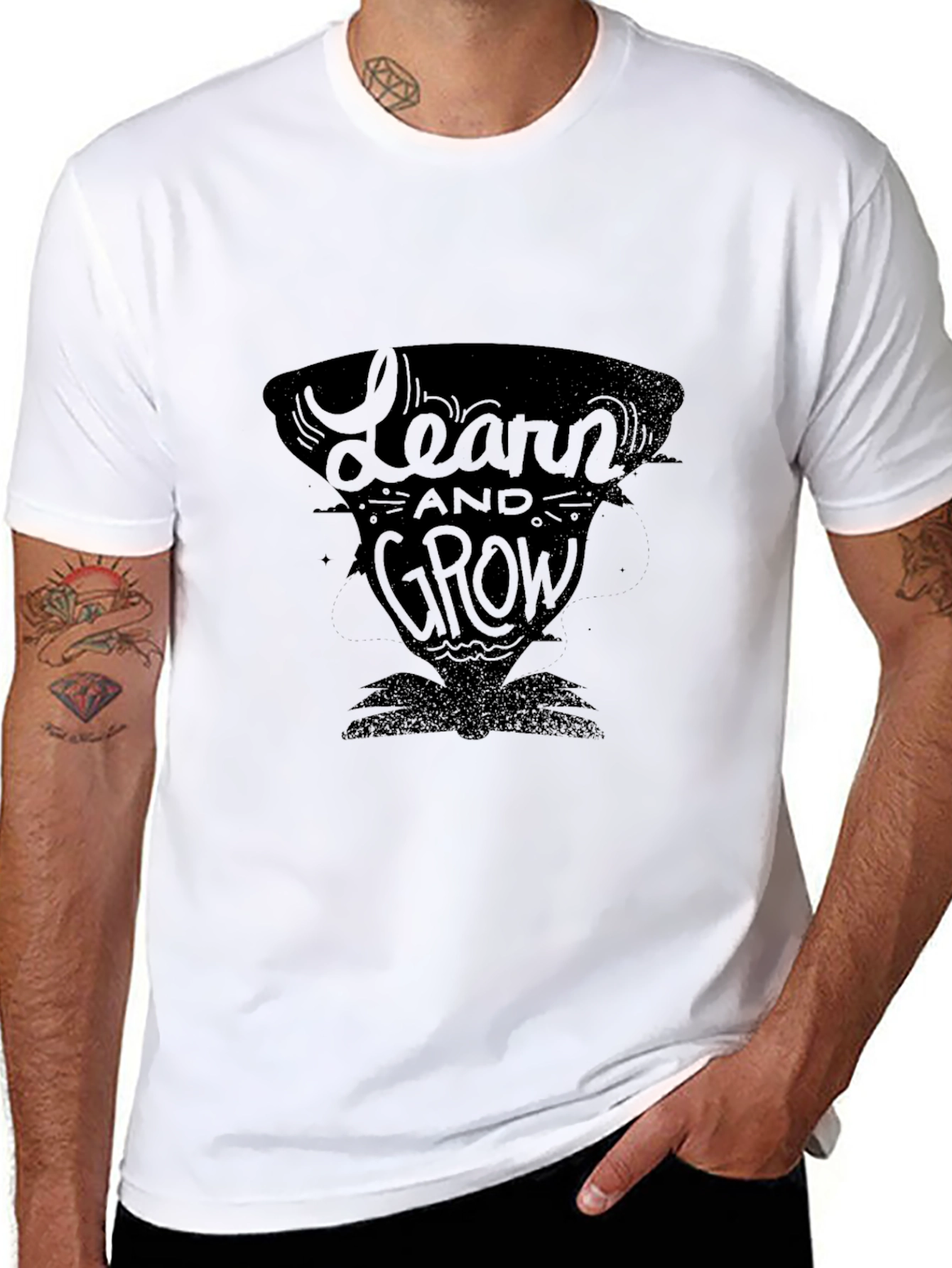 Learn and Grow Black Graphic Tee