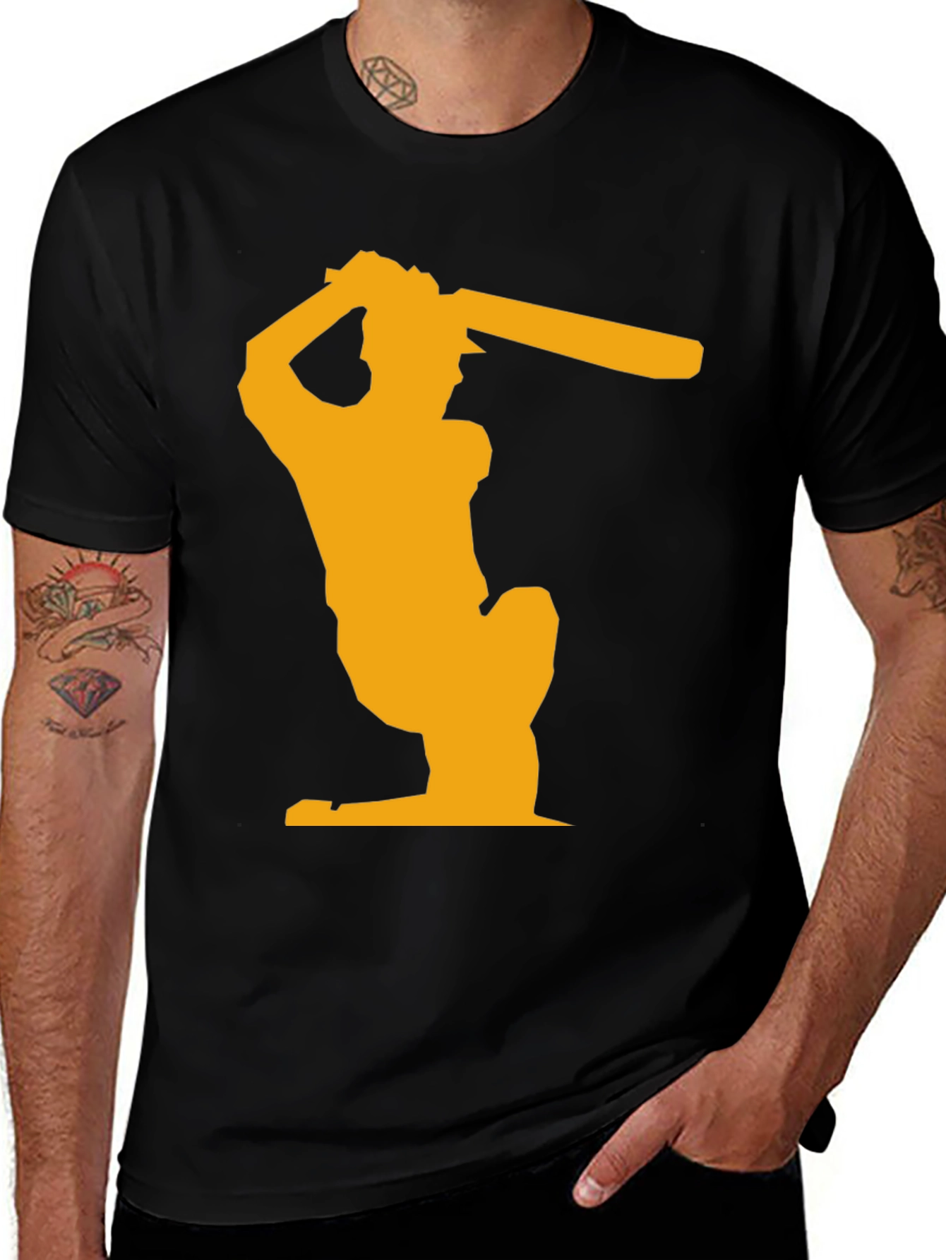 Cricket Player Graphic T-Shirt - Black