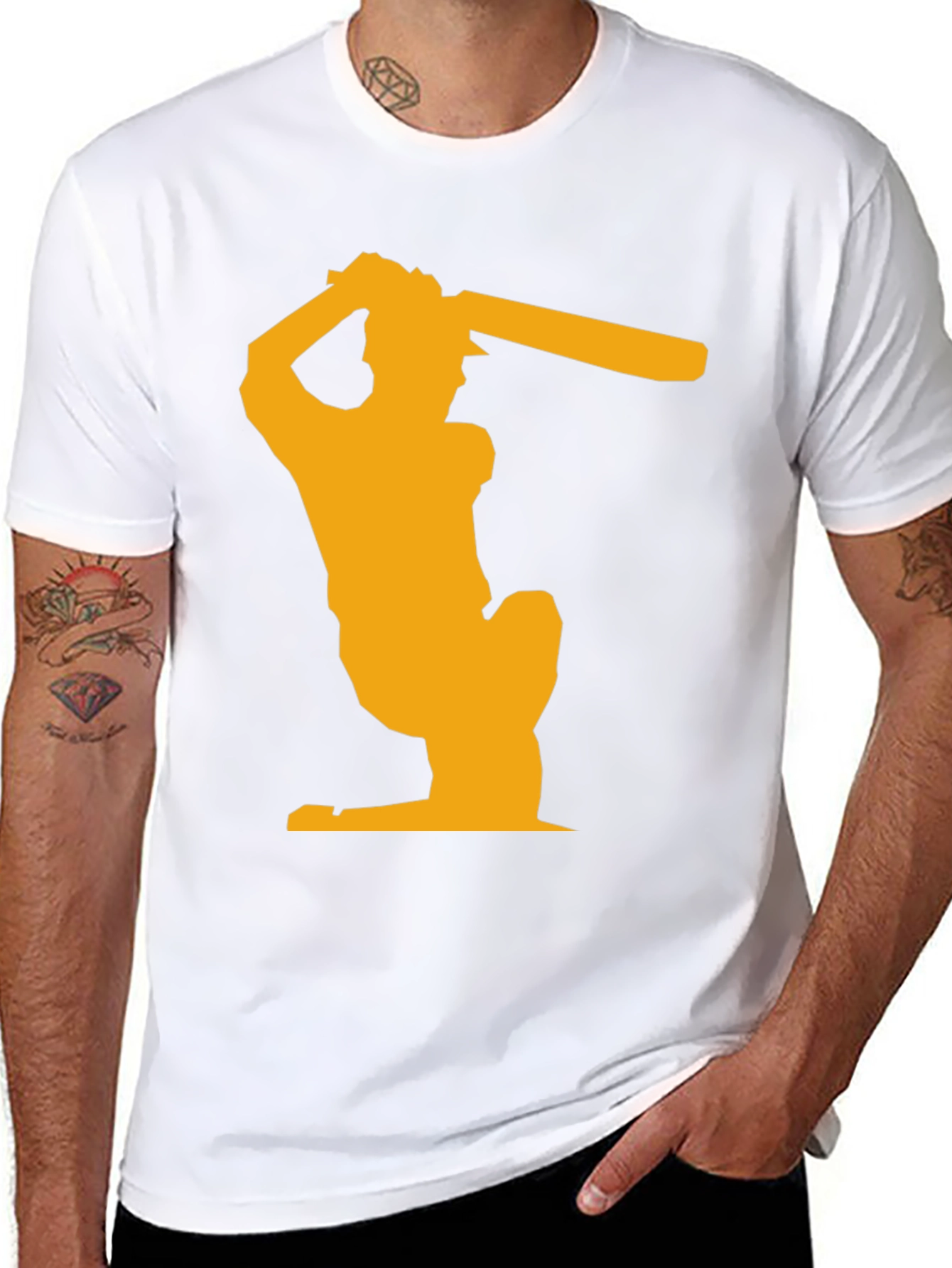 Cricket Player Graphic T-Shirt - Black