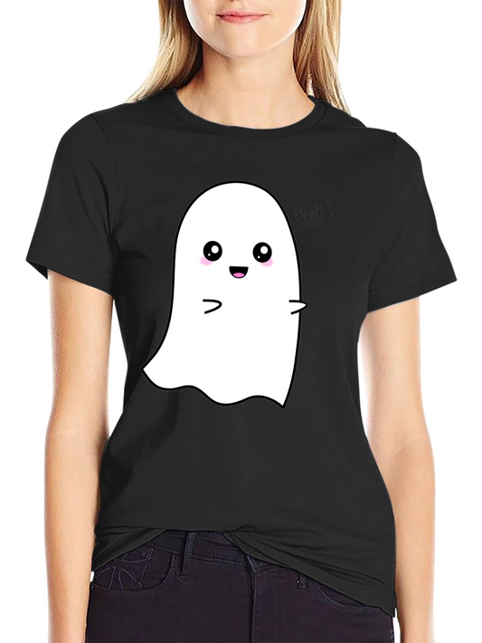 Cute Ghost Graphic Print Black T-Shirt