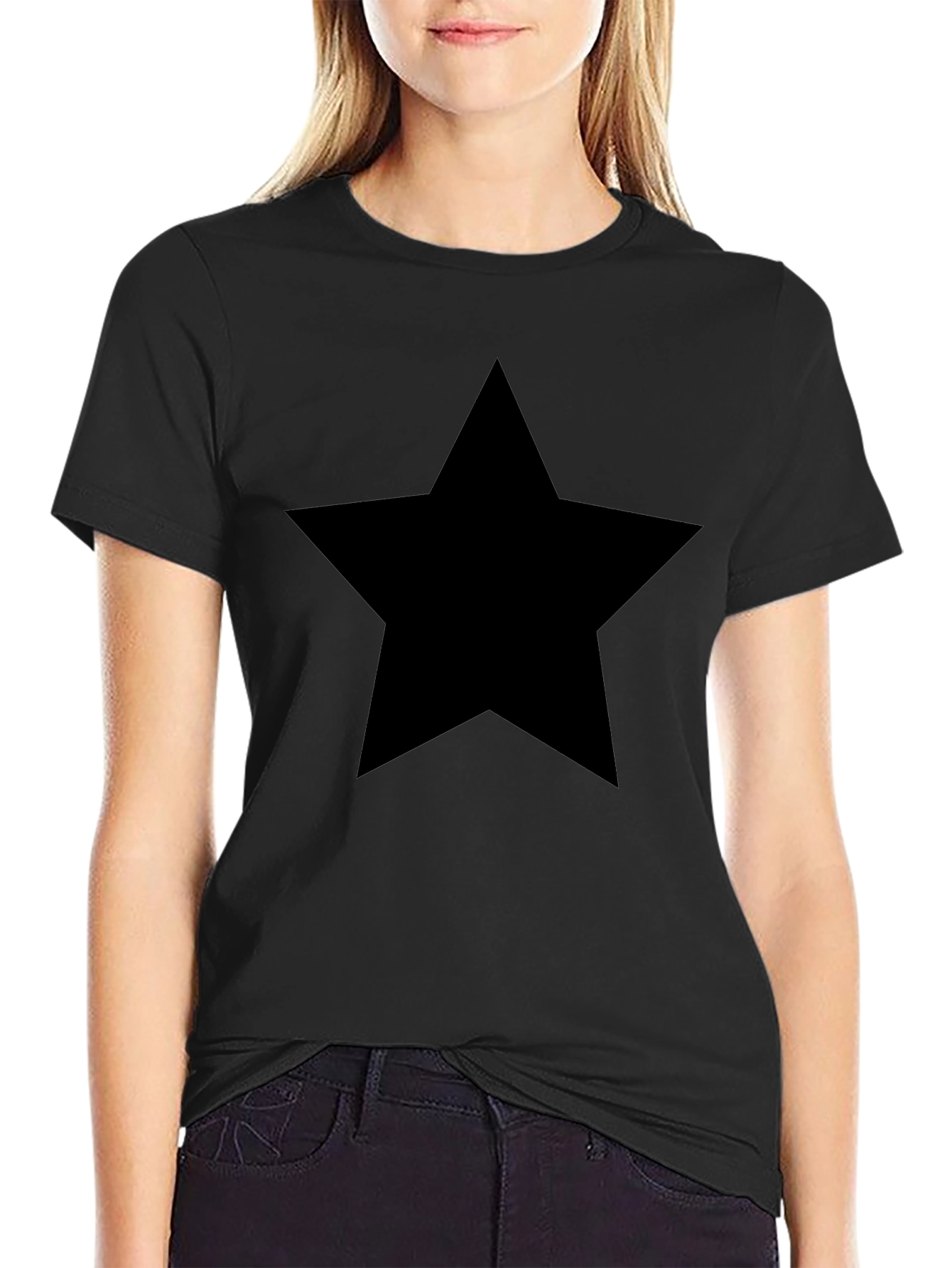 Bold Star Graphic Tee - Black Cotton T-Shirt