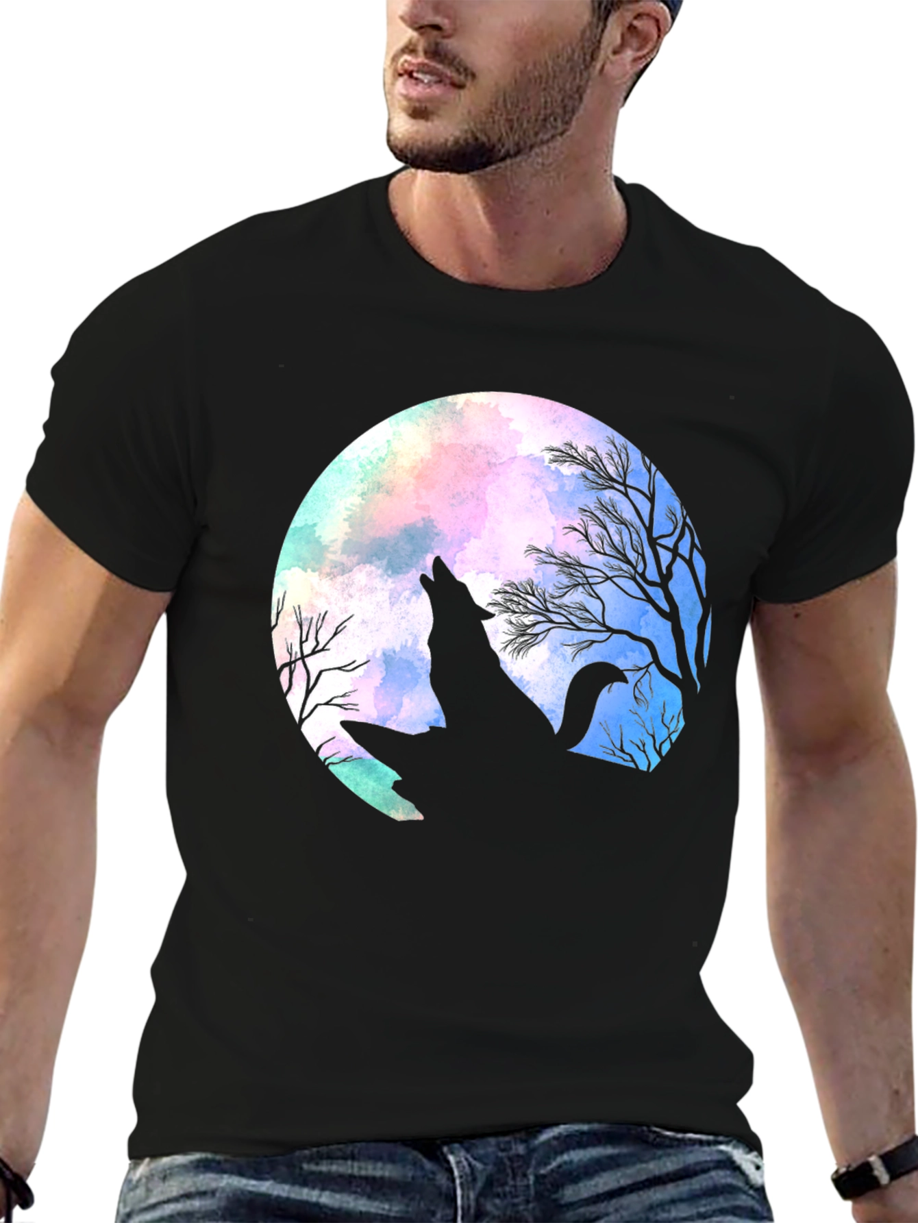 Wolf Moon Graphic Tee - Black Cotton