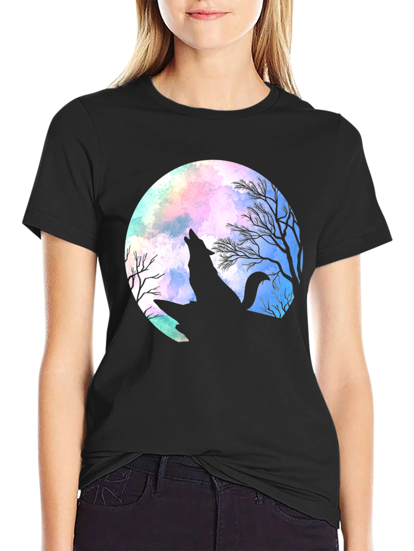 Wolf Moon Graphic Tee - Black Cotton