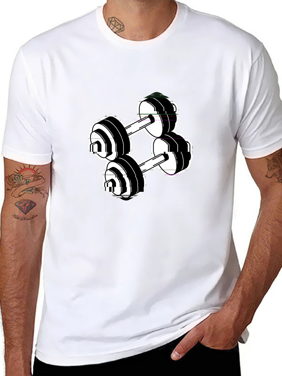 Retro Gym Dumbbell Pixel Art Shirt - Vintage Fitness Enthusiast Tee