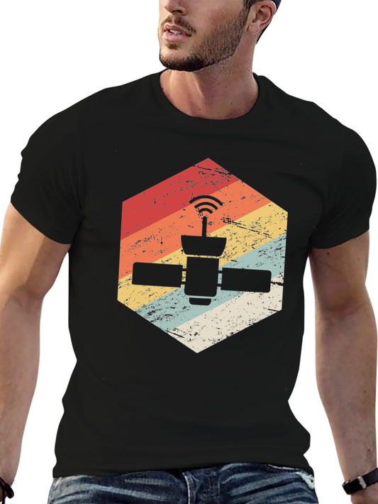 Retro Satellite Graphic Tee - Black Cotton Blend