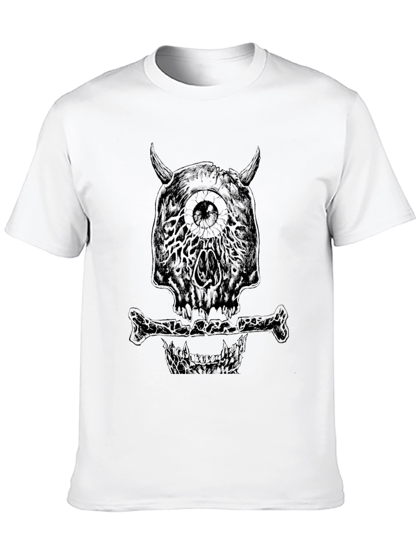 Monster Skull Graphic Tee - Black Crew Neck T-Shirt