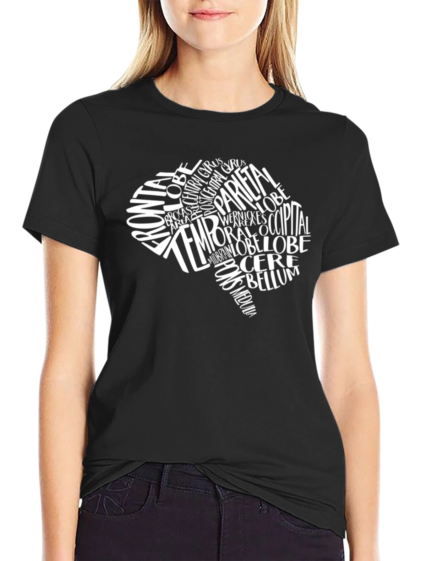Brain Anatomy Typography Graphic T-Shirt - Black