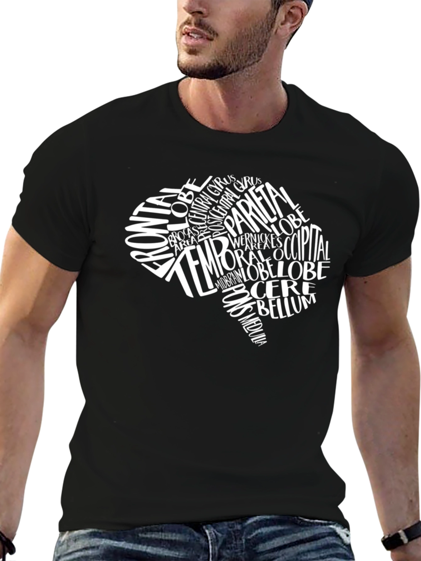 Brain Anatomy Typography Graphic T-Shirt - Black
