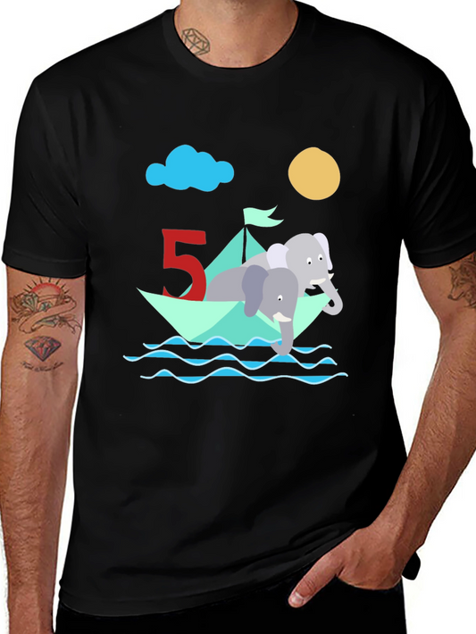 Cute 5th Birthday Elephant Boat T-Shirt