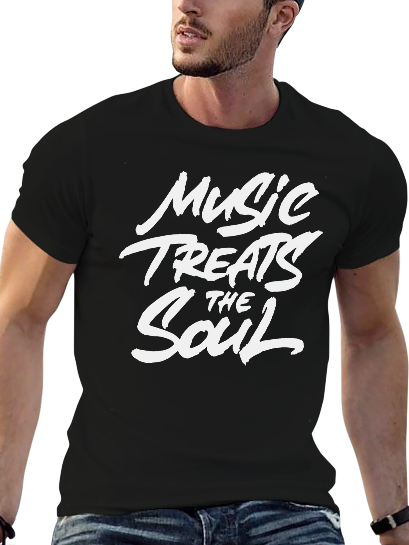 Music Treats the Soul Black Graphic T-Shirt
