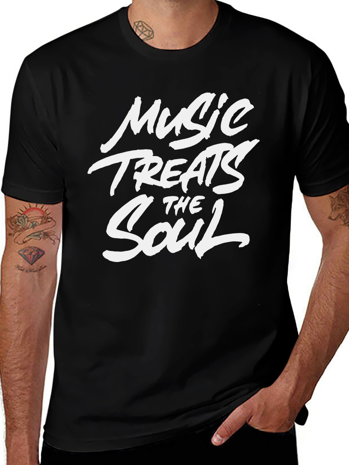 Music Treats the Soul Black Graphic T-Shirt