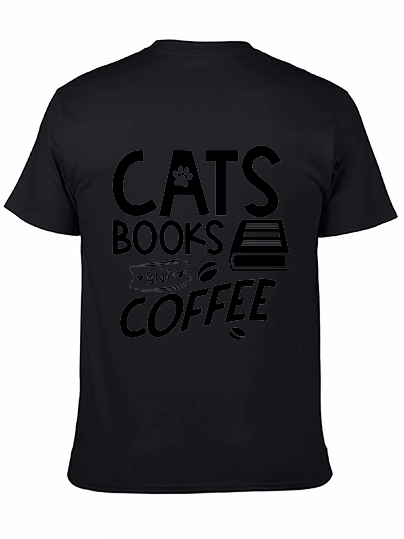 Cats Books and Coffee Graphic Tee - Black