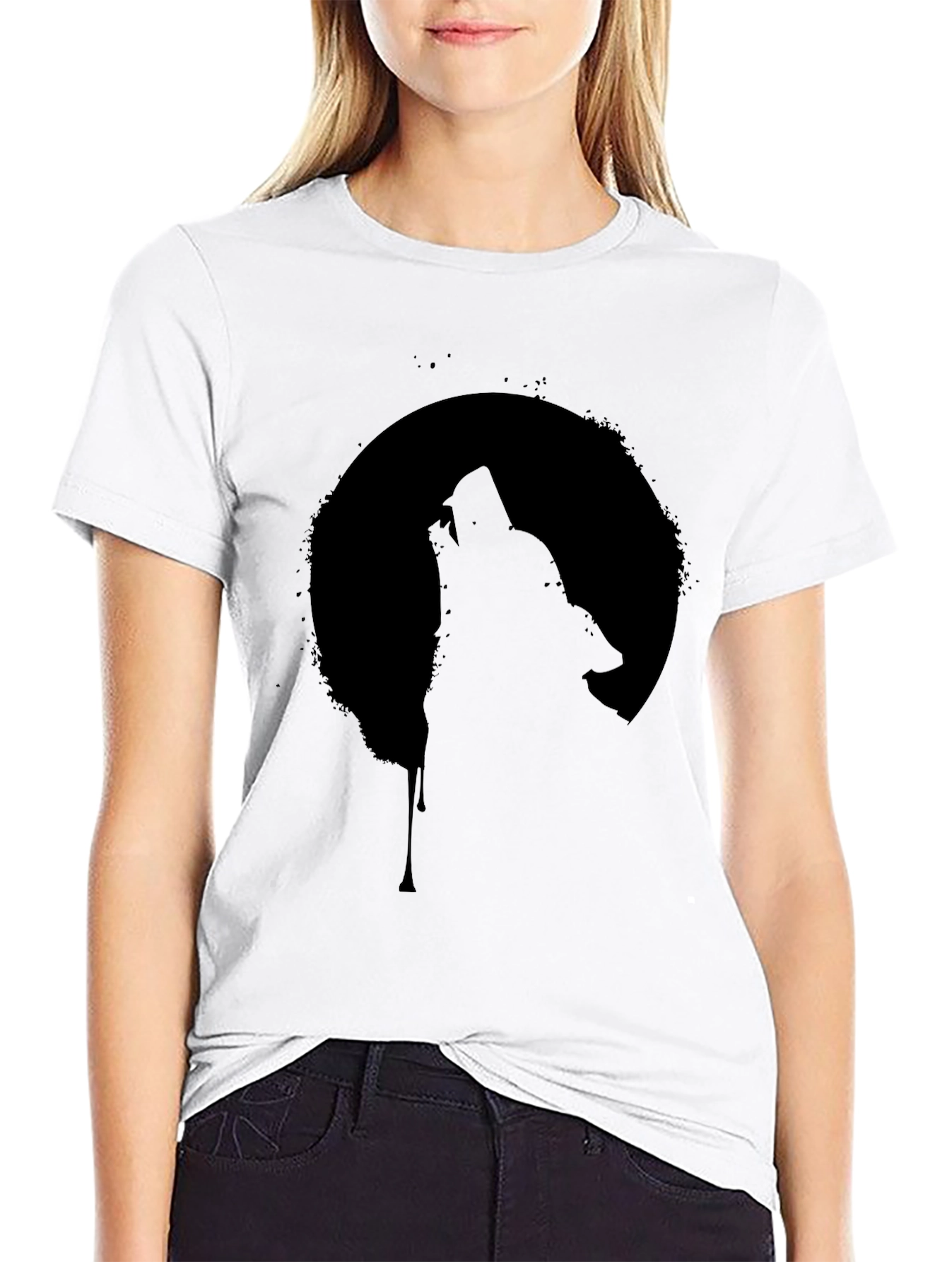Wolf Howling at Moon Graphic Tee - Black