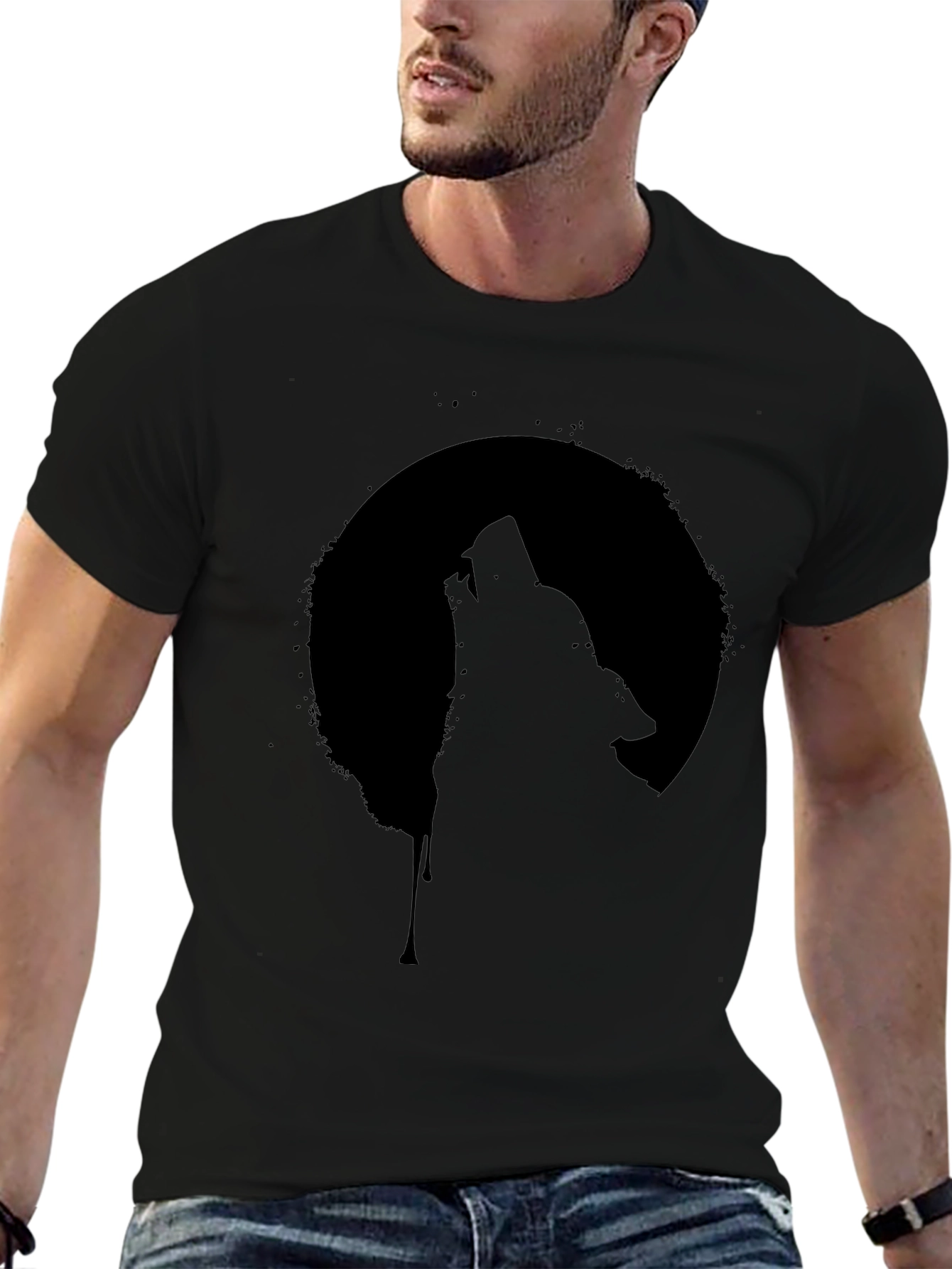 Wolf Howling at Moon Graphic Tee - Black