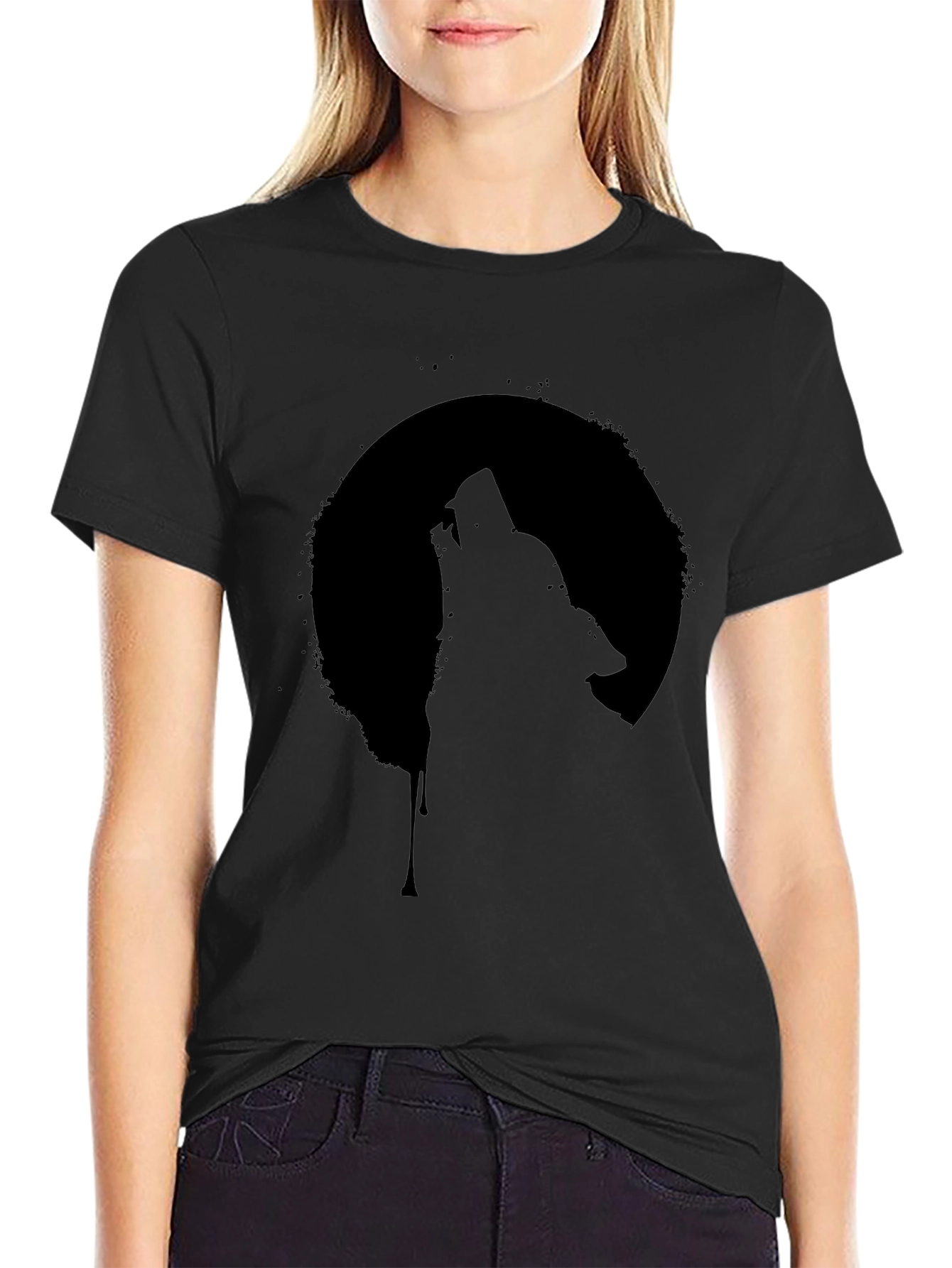 Wolf Howling at Moon Graphic Tee - Black