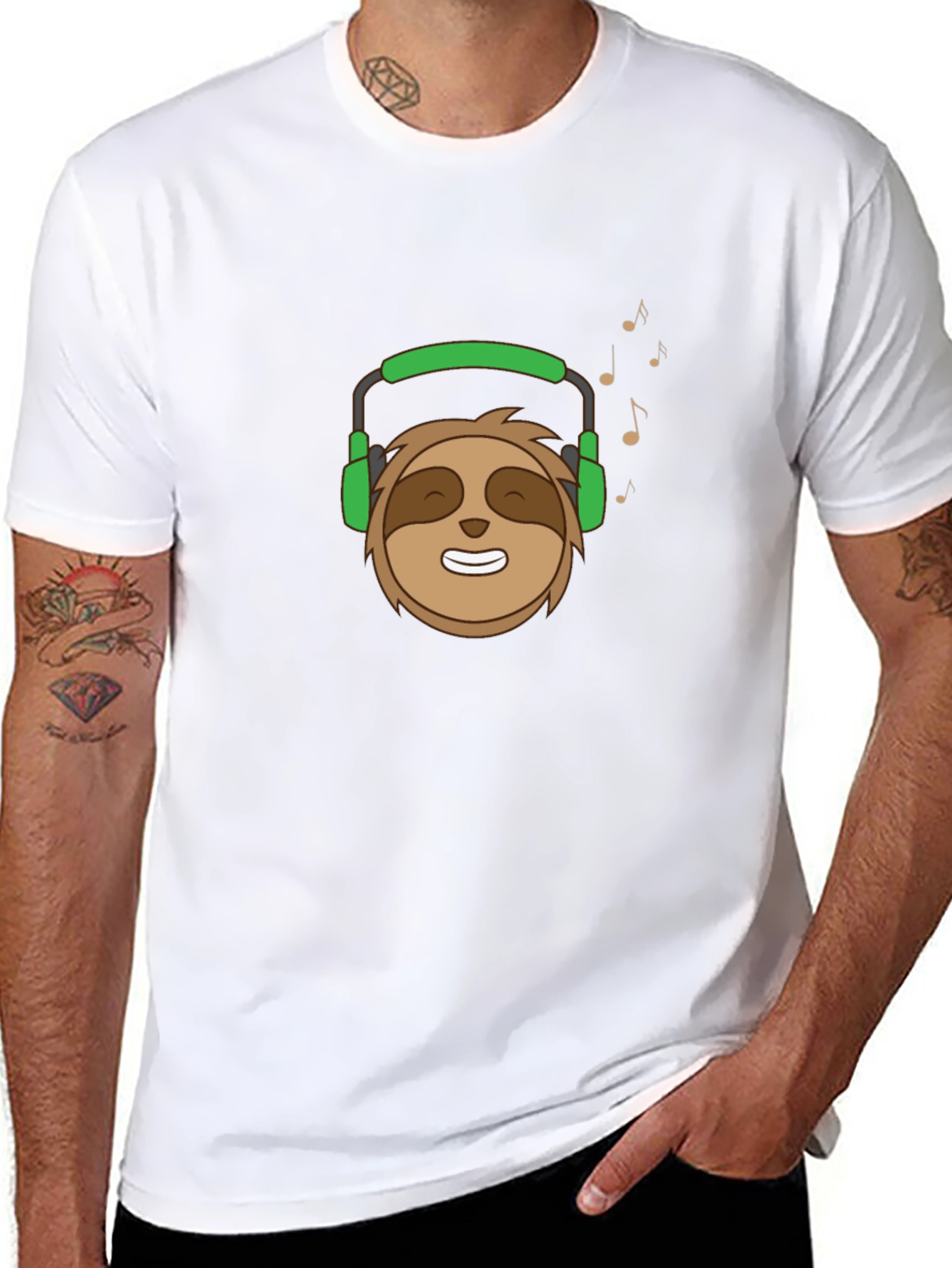 Sloth with Headphones Graphic T-Shirt
