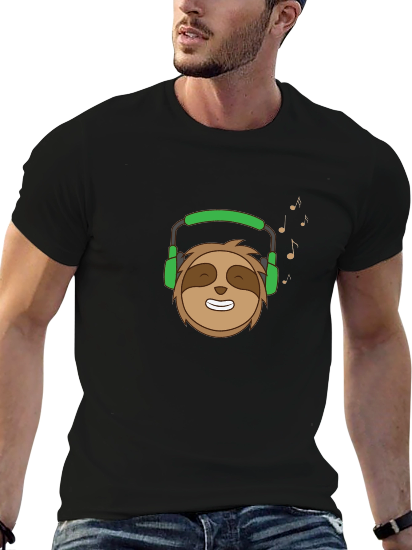 Sloth with Headphones Graphic T-Shirt