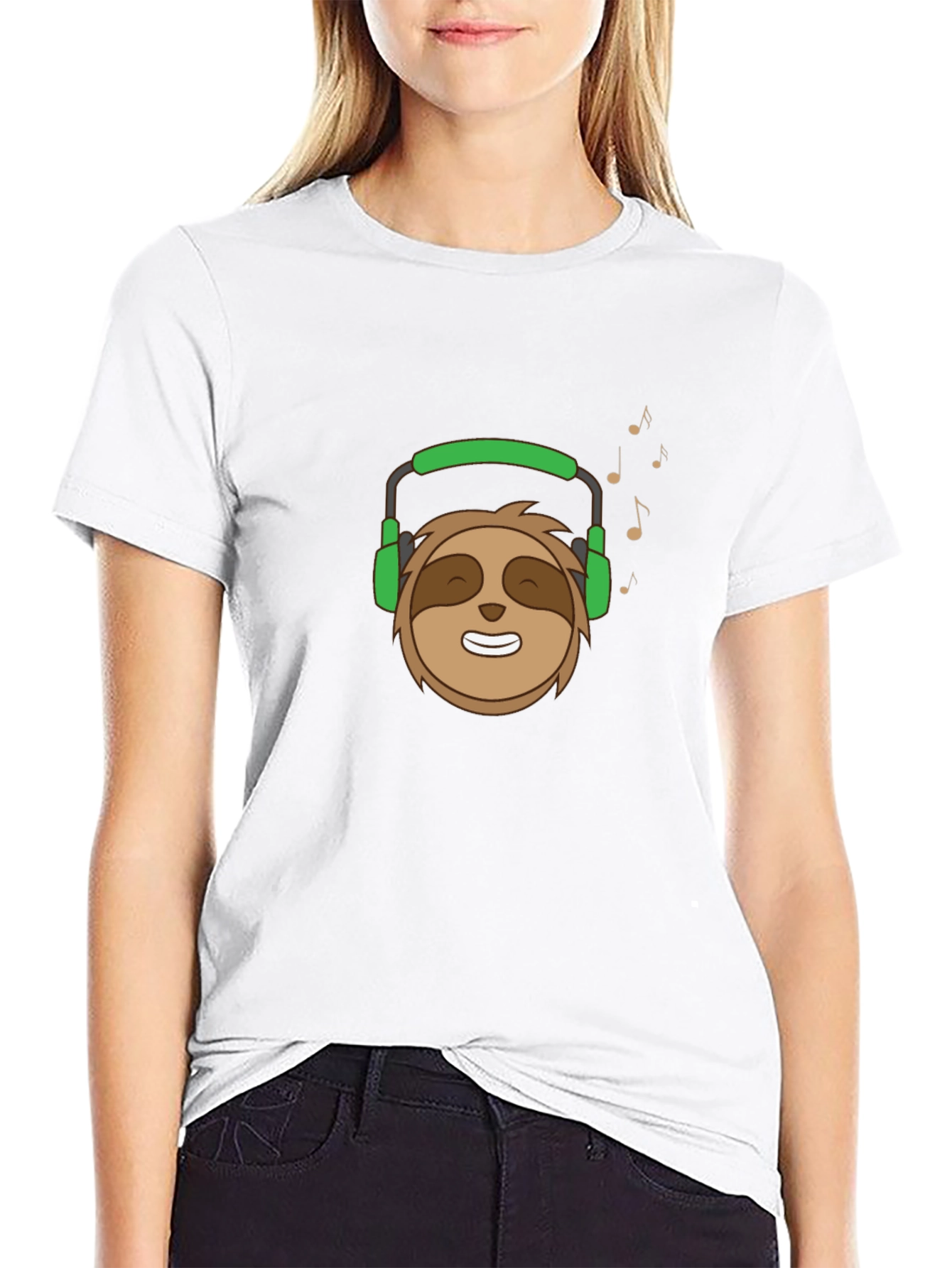 Sloth with Headphones Graphic T-Shirt