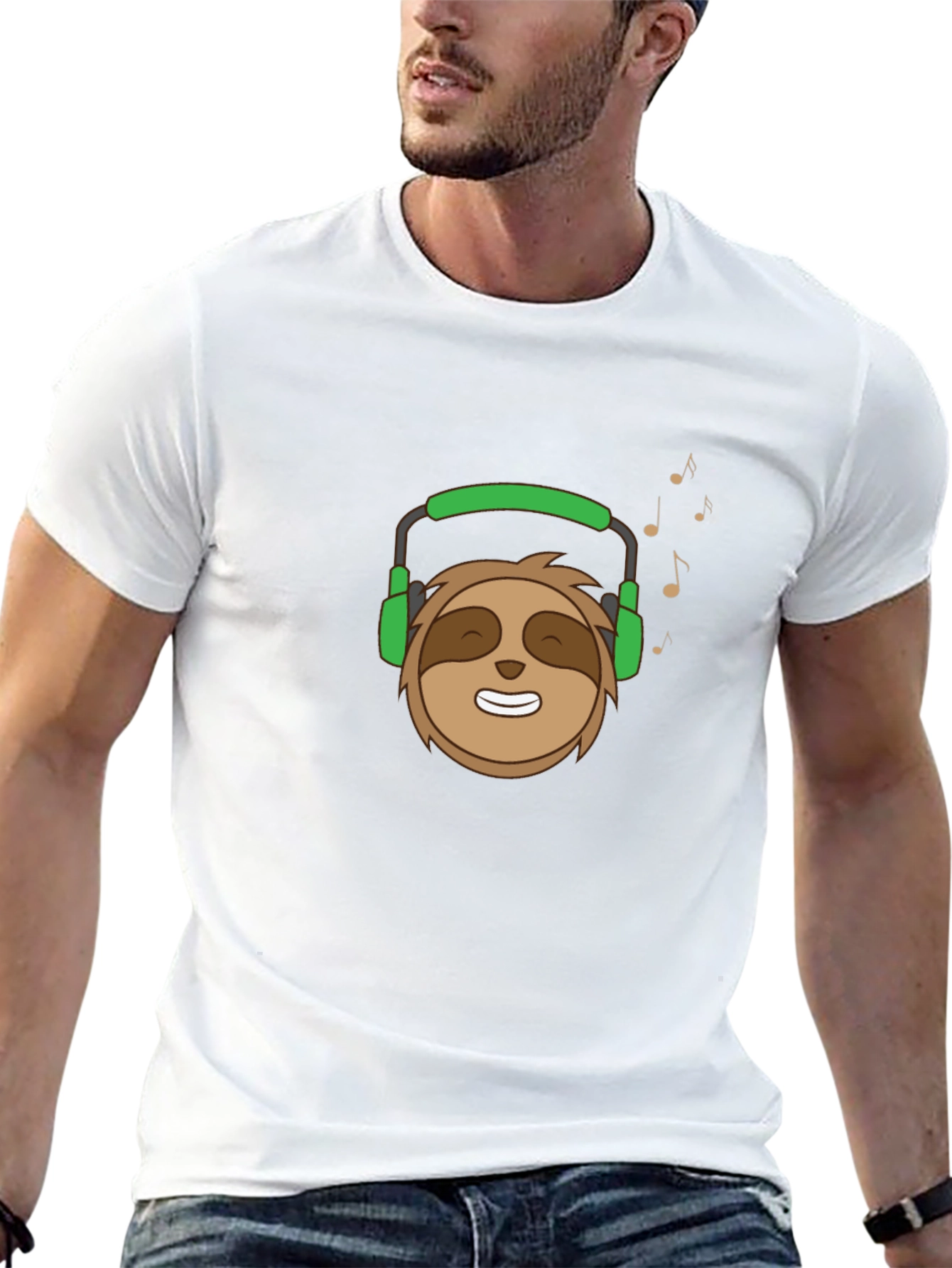 Sloth with Headphones Graphic T-Shirt