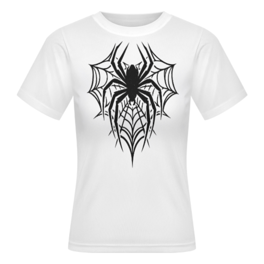 Gothic Spider Web Graphic Tee, Y2K Dark Aesthetic Shirt, Sheer Mesh Streetwear Top, Minimal Monochrome Graphic Tee, Trendy Urban Fashion Shirt(z541)