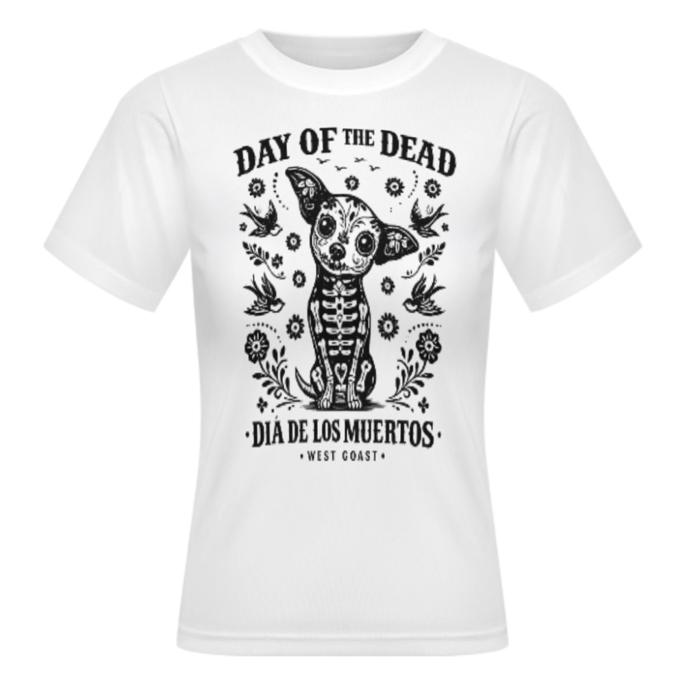Day of the Dead Graphic Tee, Gothic Skeleton Cat Shirt, Retro Halloween Streetwear, Oversized Monochrome Casual T-Shirt, Alternative Fashion Top(z549)
