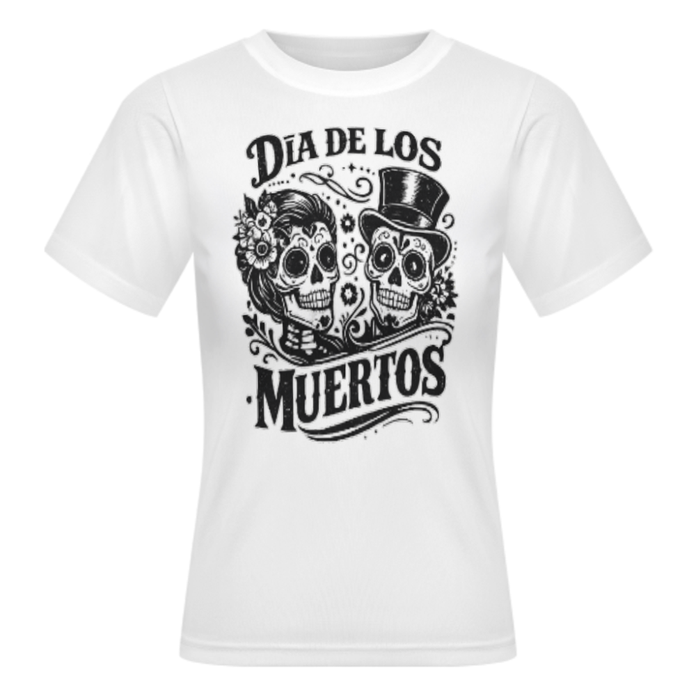 Dia De Los Muertos Graphic Tee, Gothic Skull Couple Shirt, Retro Halloween Streetwear Top, Oversized Monochrome Casual T-Shirt, Alternative Fashion Graphic Tee(z550)