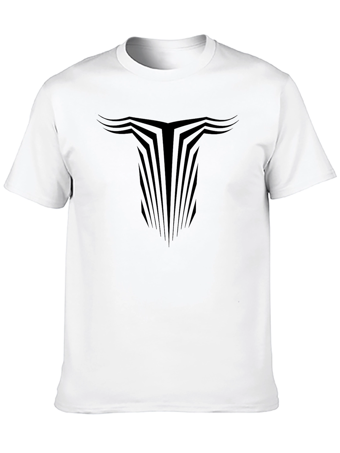 Modern Geometric Bull Head Graphic Black T-Shirt