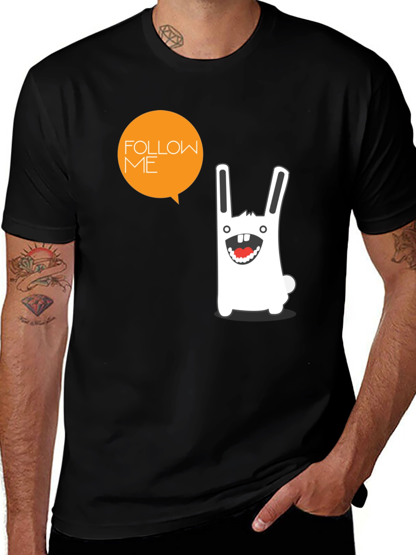 Funny Rabbit Graphic Print Black T-Shirt