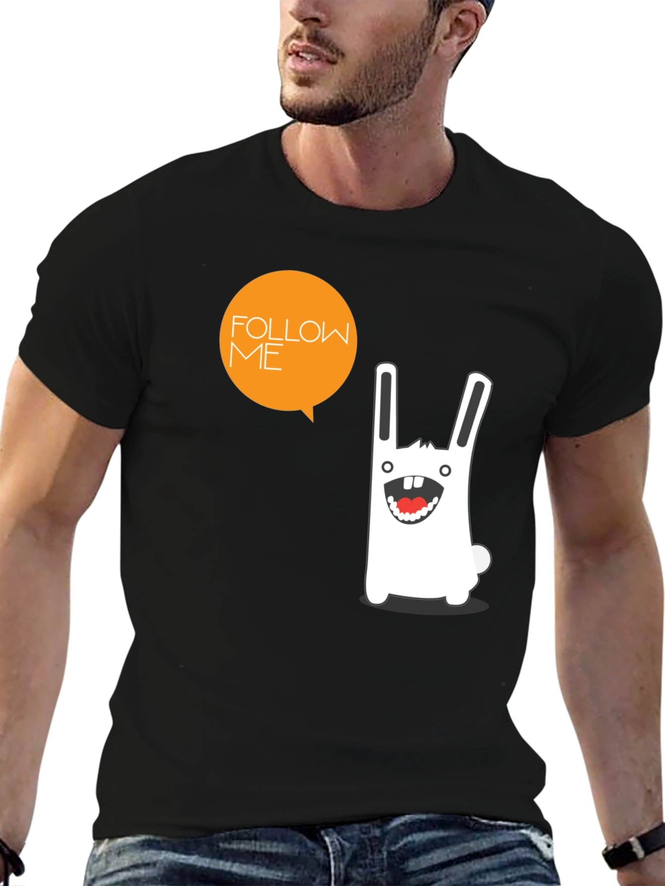 Funny Rabbit Graphic Print Black T-Shirt
