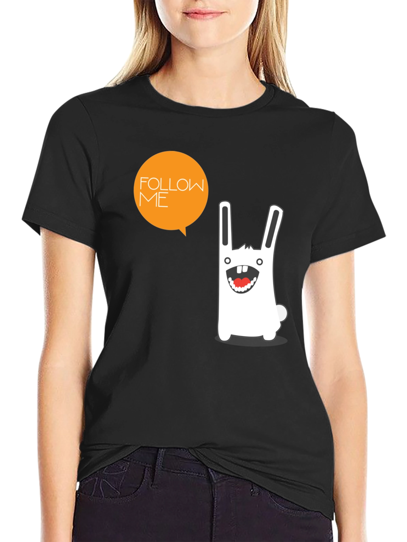 Funny Rabbit Graphic Print Black T-Shirt