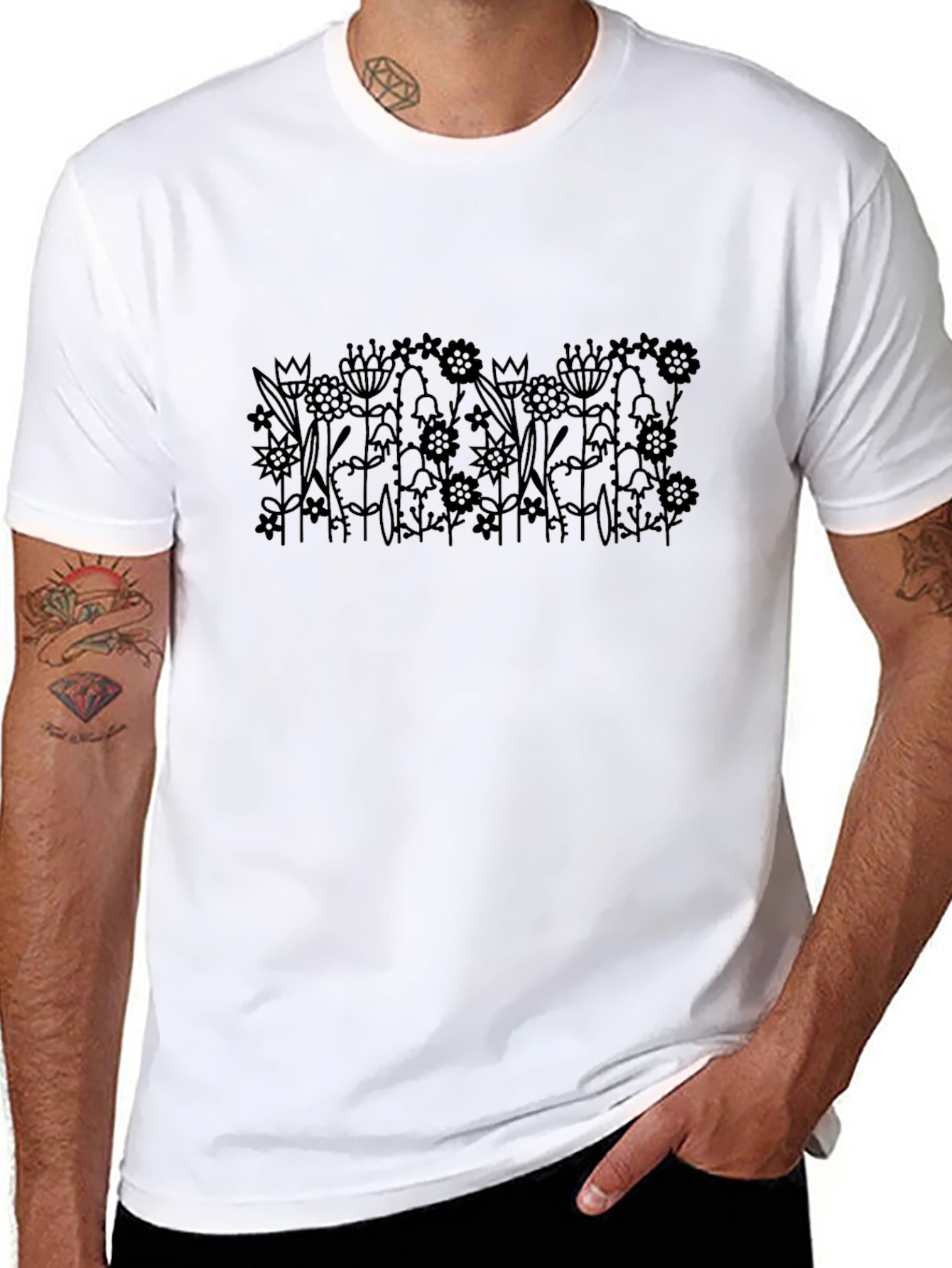 Floral Print Black T-Shirt