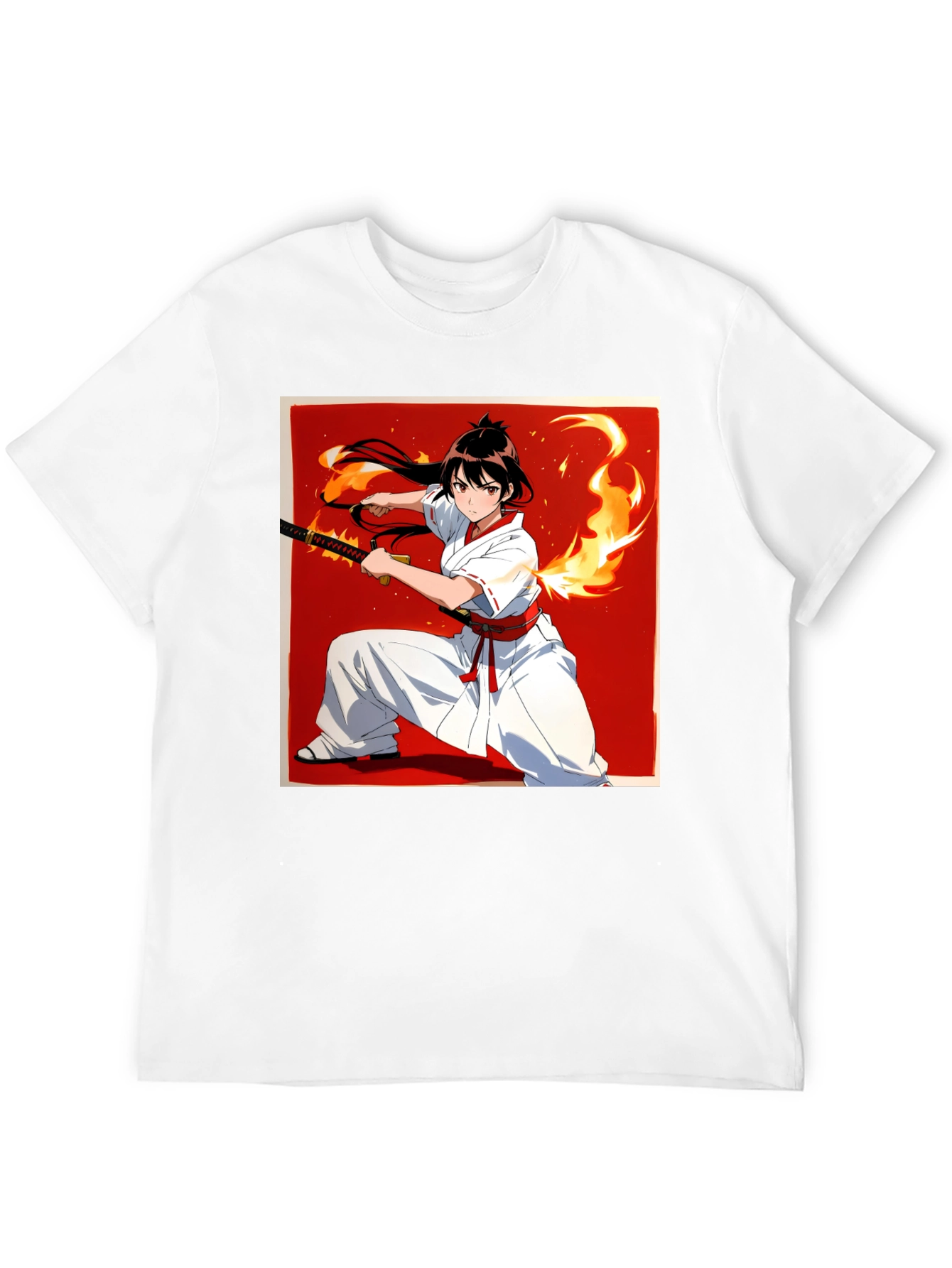 Anime Samurai Warrior T-Shirt - Black Cotton
