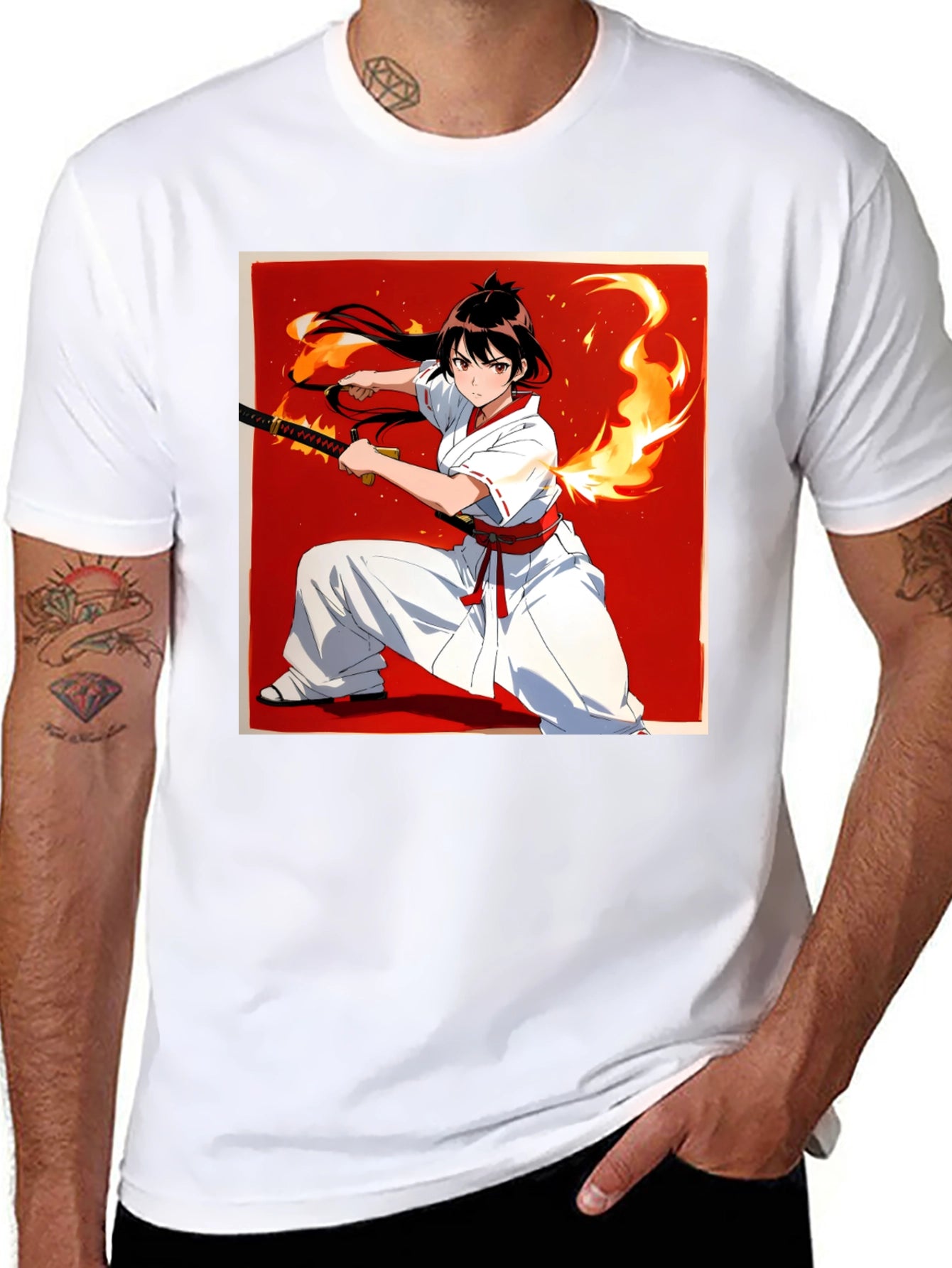 Anime Samurai Warrior T-Shirt - Black Cotton