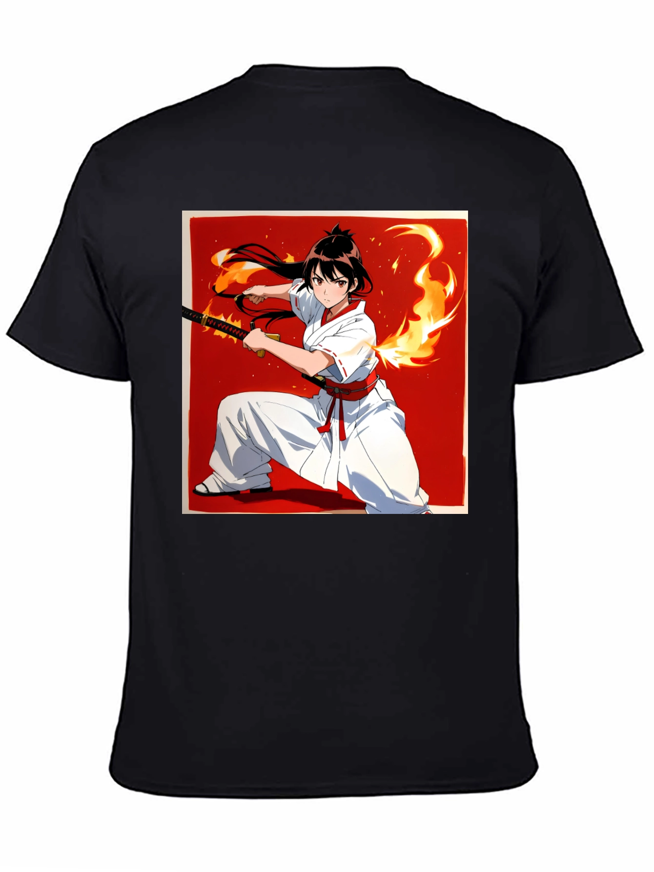 Anime Samurai Warrior T-Shirt - Black Cotton