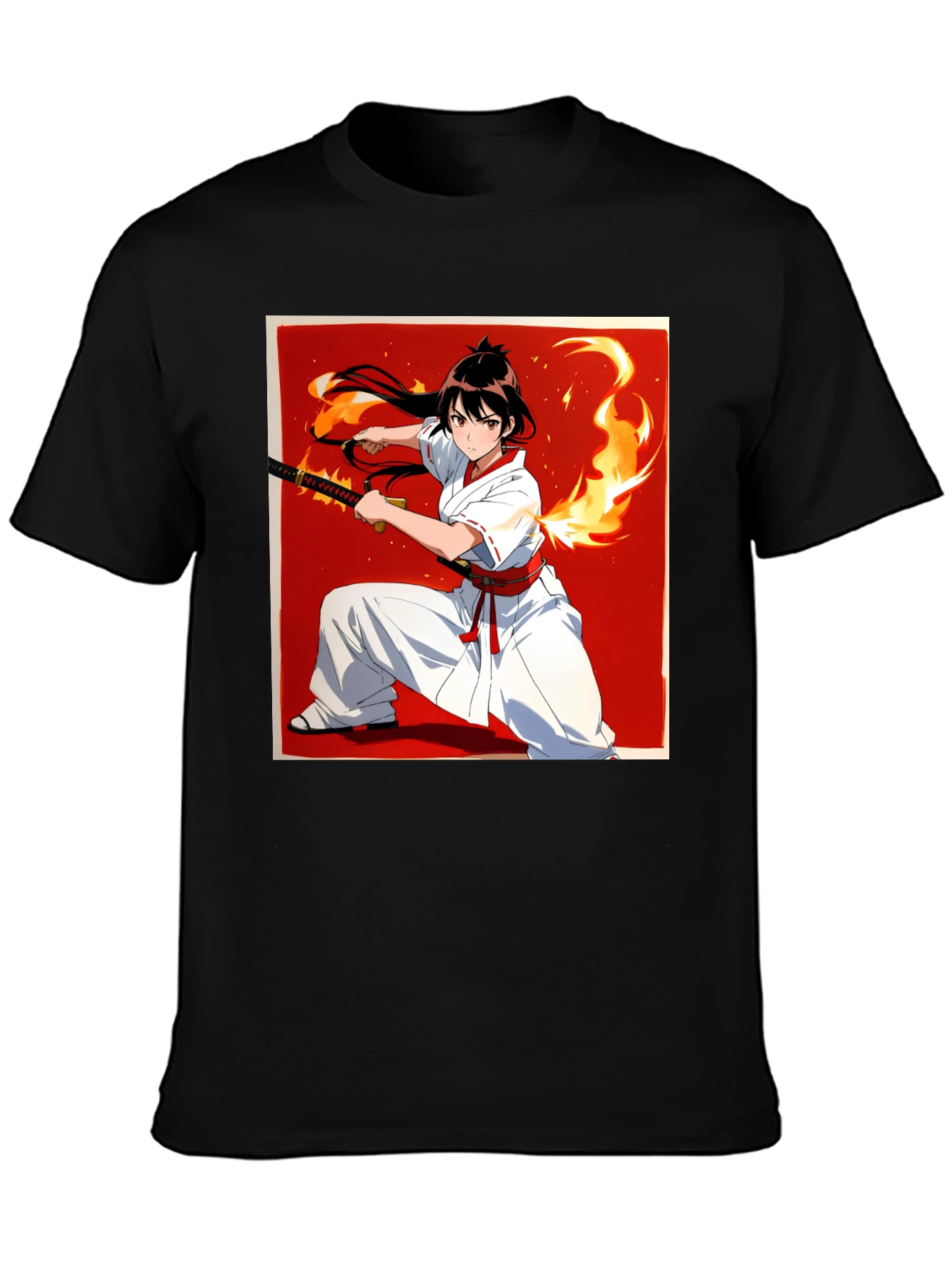 Anime Samurai Warrior T-Shirt - Black Cotton