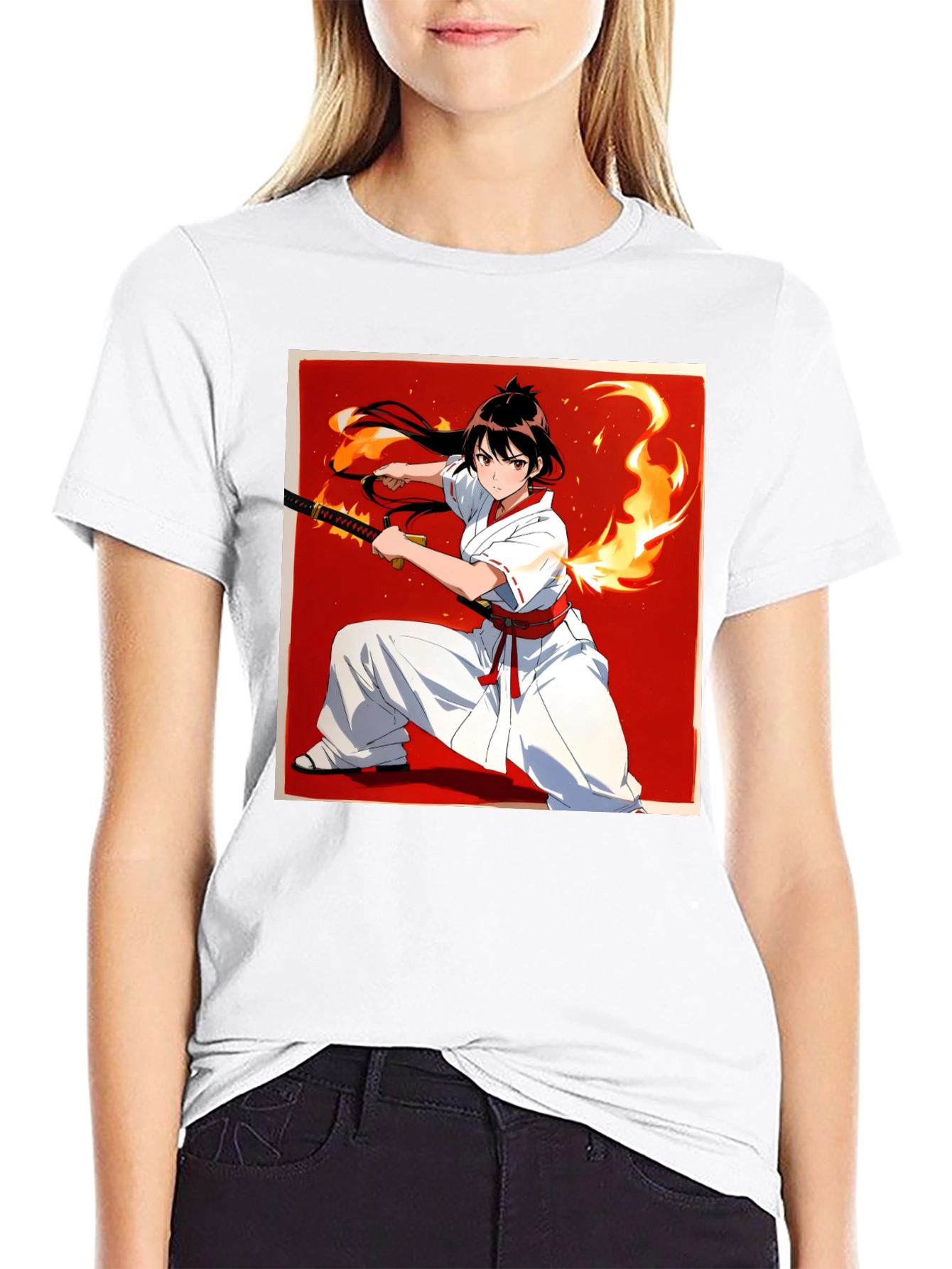 Anime Samurai Warrior T-Shirt - Black Cotton