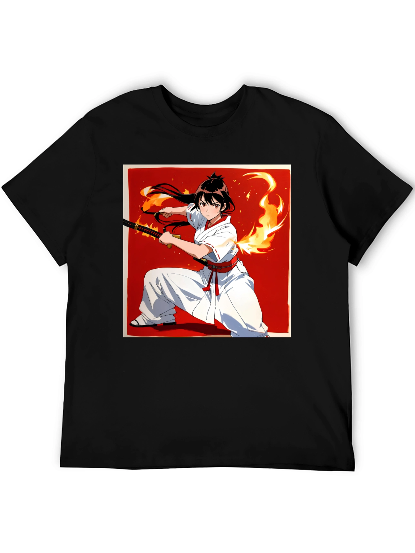 Anime Samurai Warrior T-Shirt - Black Cotton