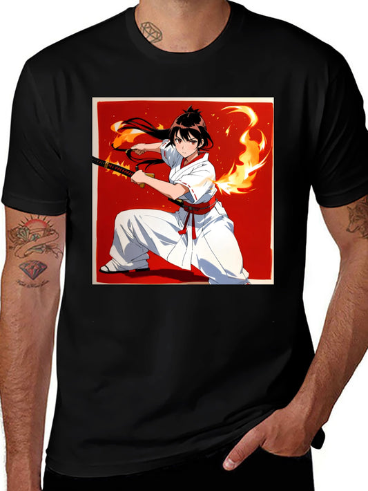 Anime Samurai Warrior T-Shirt - Black Cotton