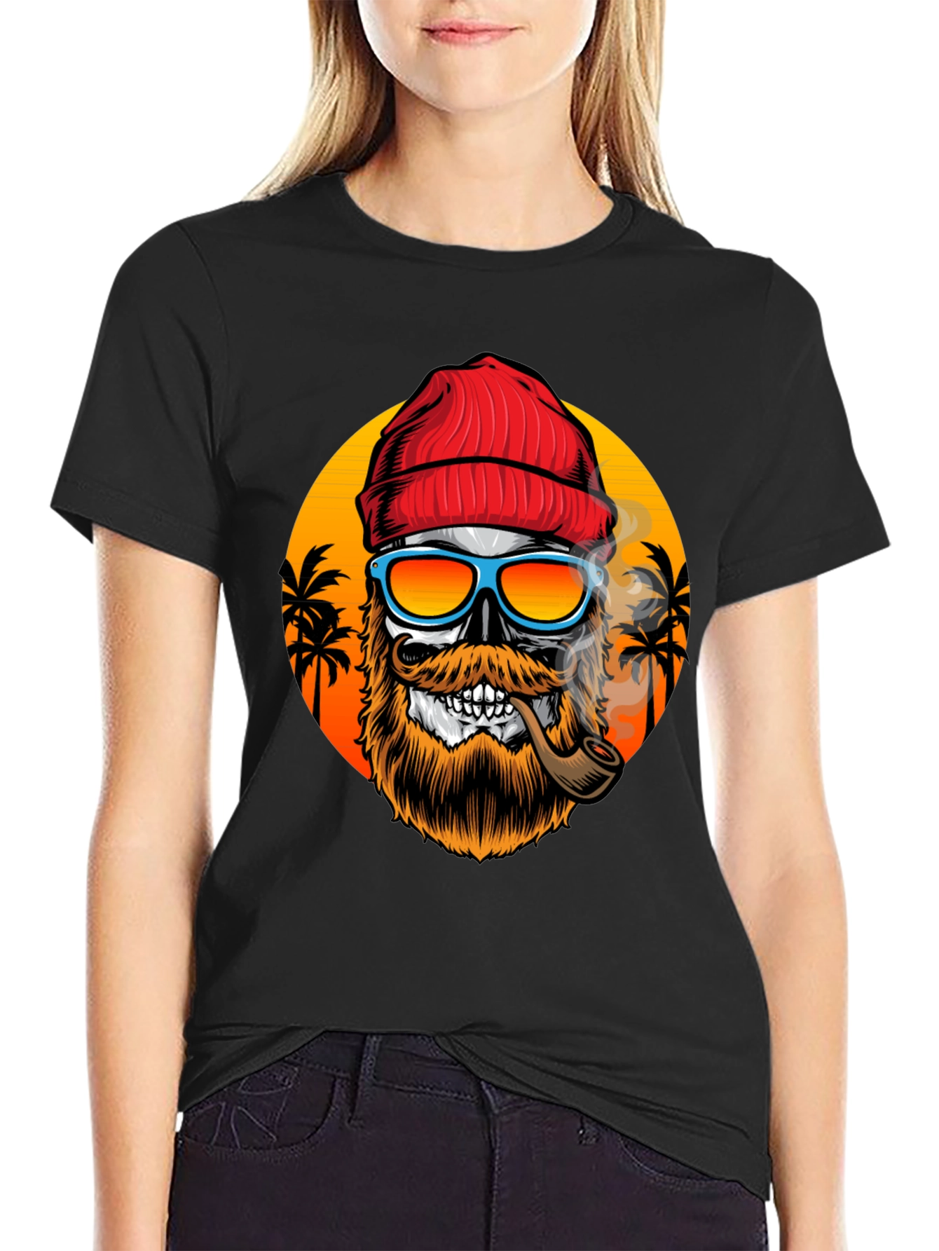 Skull with Beanie & Pipe T-Shirt