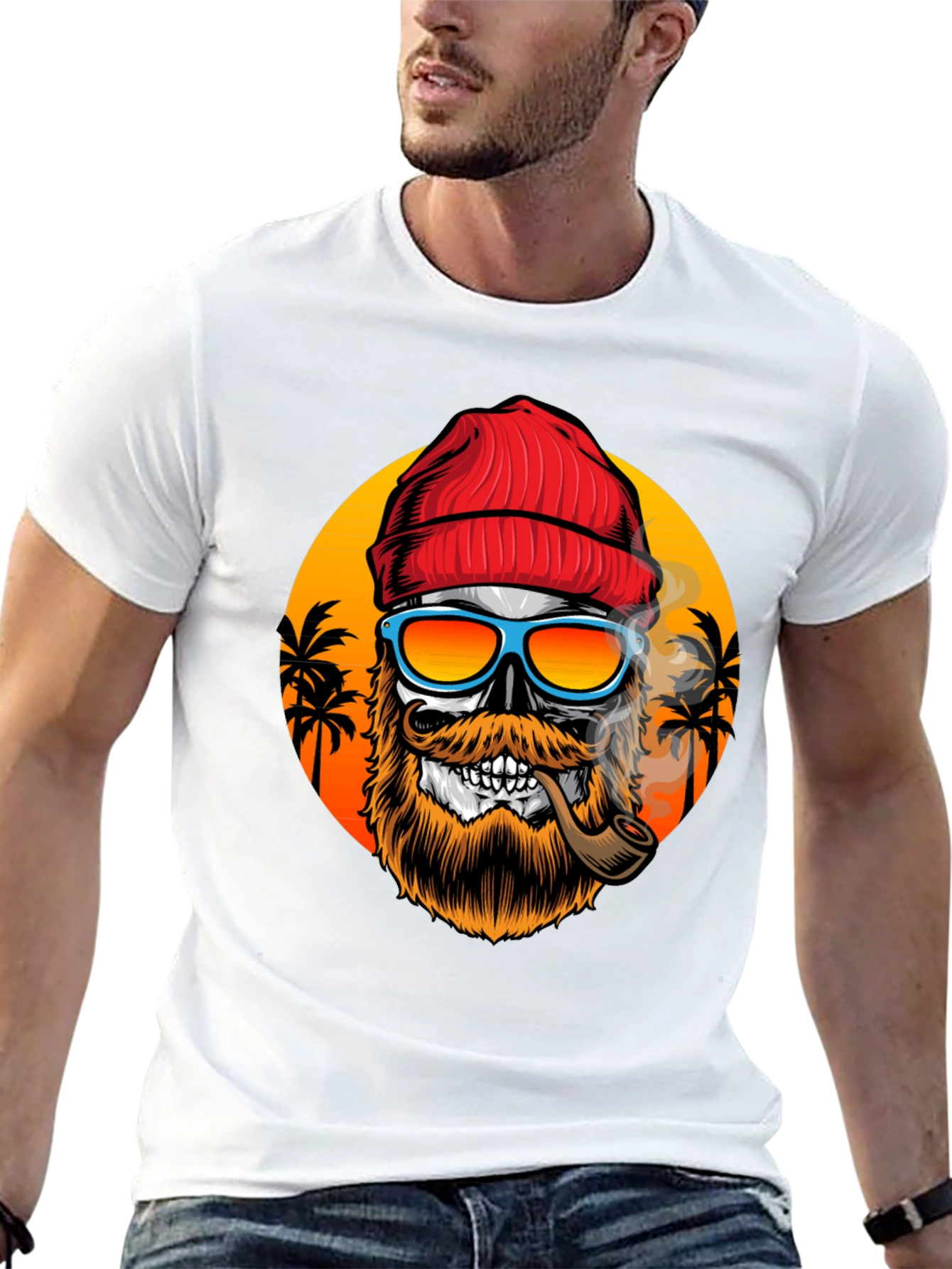 Skull with Beanie & Pipe T-Shirt