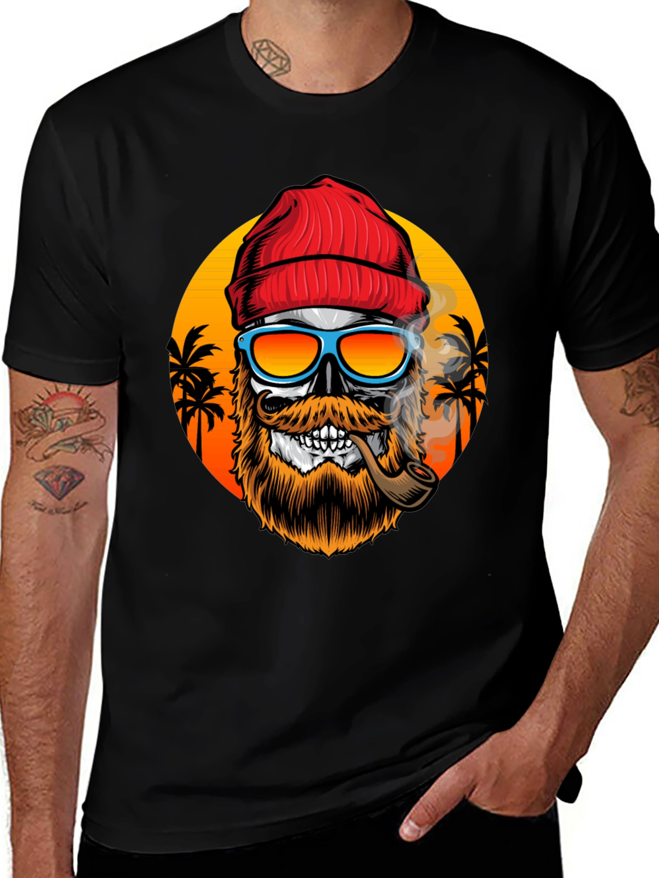 Skull with Beanie & Pipe T-Shirt